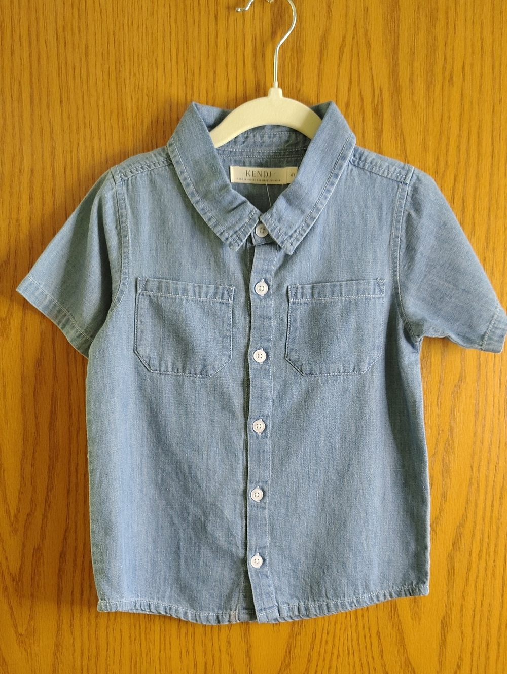 Light Blue Short-Sleeve Denim Button-Down Shirt for Kids